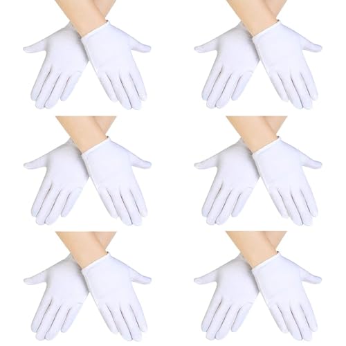 LIURFLNC 6 Stück Baumwollhandschuhe, Weiße Handschuhe Kinder, Mädchen Jungen Cosplay Kostüm Kleid Weiße Handschuhe, Baumwollhandschuhe Kinder für Kostüme Karneval Mottoparty Halloween Party Theater