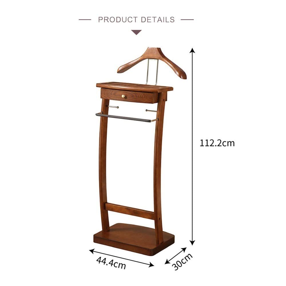 Servomuto Appendiabiti in Legno Indossatore Camera Abiti Servo Muto per Camera Portapantaloni Anteriore con Guaina in Gomma Antiscivolo - A x L x P: 112,2 x 44,4 x 30 cm Legno