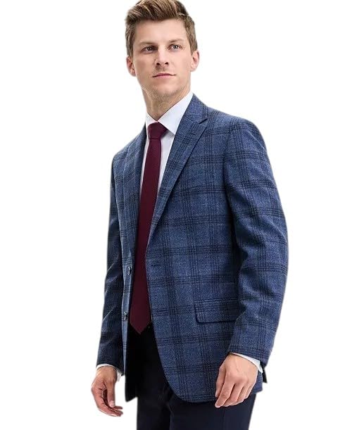 Mens Modern fit Sport Coat Blazer 42 S Blue/Brown Plaid