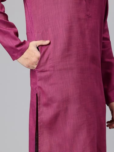 Image of Majestic Man Men's Cotton Regular Fit Traditional Mandarin Collar Ethnic Motifs Solid Long Kurta