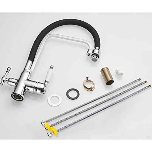 Faucet grifo latón de 3 vías para cocina con diseño giratorio y control de agua pura 4