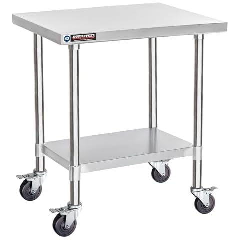 DuraSteel Food Prep Stainless Steel Table -30 x 24 Inch Metal Table Cart - Commercial Workbench with Caster Wheel - NSF Certified - For Restaurant, Warehouse, Home, Kitchen, Garage, Silver Cover