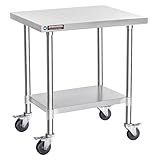 DuraSteel 30x24 NSF Stainless Steel Cart Work Table - Heavy Duty Rolling Food Prep Table - Metal Utility Cart on Wheels Caster, Grill Stand Microwave Outdoor Kitchen Tables Countertop Island Large Top