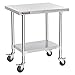 DuraSteel Stainless Steel Work Table 30" x 24" x 34" Height w/ 4 Caster Wheels -  Food Prep Commercial Grade Worktable - NSF Certified - Good For Restaurant, Business, Warehouse, Home, Kitchen, Garage
