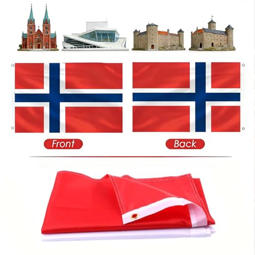 Image of Ahfulife Norway Flag 3x5 Ft, 2 Pcs Large Norwegian National Flags for Outdoor Indoor, Double Sided with Brass Eyelets for World Cup, Party, Garden, Bar, Street Decor
