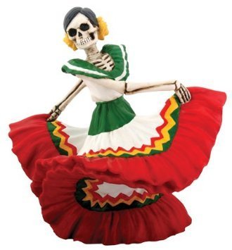 Day of the Dead Dancing Skeleton Senorita with Red Skirt Statue Figurine
