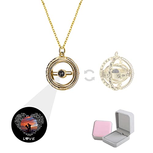 wikkeny Personnalisé Photo Projection Collier, Je t'aime 100 Langues Collier, Argent Sterling 925 Pendentif Bijoux Cadeaux pour Femme,Or Pleine Couleur Cover