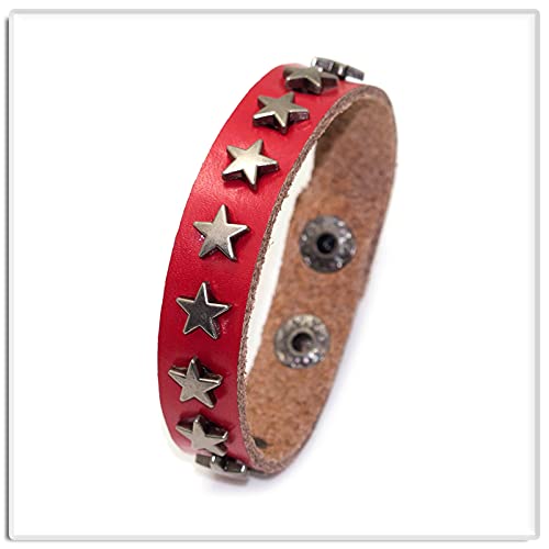 Image of Xusamss Hip Hop Alloy Star Wristband Leather Cuff Bracelet,7.5inches