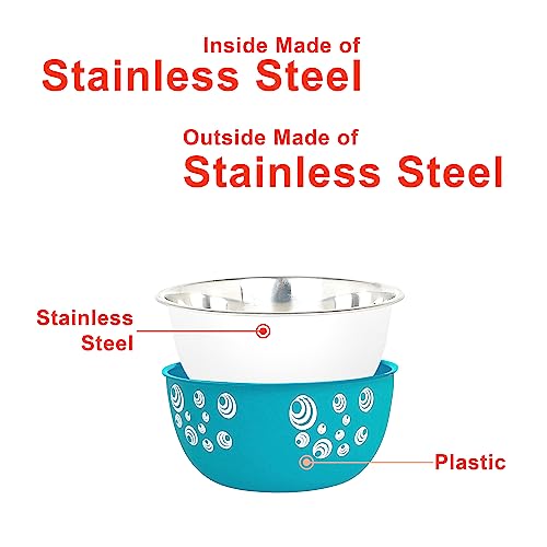 Image of Microsafe Stainless Steel Mixing Bowl Set with Lids - 3-Piece Nesting Bowls for Kitchen Prep, Serving & Food Storage (500ml, 750ml, 1250ml) (3 Turquoise Spiral)