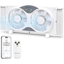 Comfort Zone 9" Smart Reversible Twin Window Fan with WiFi & Remote Control | 3-Speed Exhaust, Intake & Circulate Functions | Adjustable 23.5" to 37" Width | Works App iOS/Android