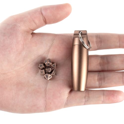 Golden Mini DND Dice Set, DND Metal Tiny Mini Small Dice Set with DND Keychain Dice Case, Durable Portable Mini DND Dice Set, DND Holder Case, DND Accessories Gift for Tabletop RPG Board Games