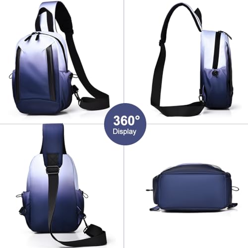 Image of GUSTAVE Chest Bag for Men Waterproof Gradient Sling Bag, Lightweight Double Layer Nylon Shoulder Day Pack, Adjustable Strap, Multiple Compartments, Stylish Travel & Commuting Bag (Blue /Black)