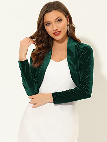 Image of Allegra K Women's Long Sleeve Velvet Shrug Cocktail Party Open Front Cropped Bolero Cardigan Top