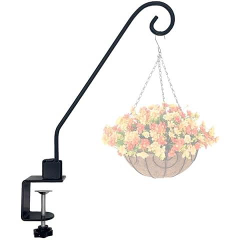 NEECONG Heavy Duty Deck Hook,Courtyard Decoration,Pole 16.5”Long Metal Deck Railing Hooks for Hanging Bird Feeders,Planters,Suet Baskets,Lanterns,Wind Chimes,Clamp Mounted,Under 18 LBS Cover