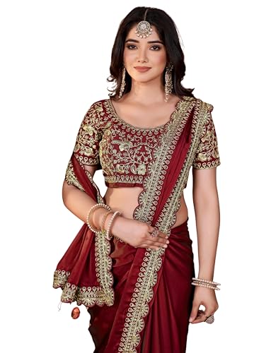 Image of DHARMEE Women's Elegant Designer Sarees Premium Rangoli Fabric with Embellished Border, Lightweight and Stylish Ethnic Wear - Perfect for Parties, Weddings, and Festive Occasions..