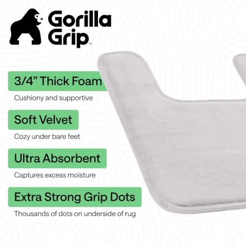 Image of GORILLA GRIP Thick Memory Foam Toilet Rug for Bathroom, Square Shaped Washable, Absorbent Velvet Topside Floor Mats, Machine Wash, Cushioned Luxury Rugs for Bath Room, 22.5 x 19.5 Soft Gray