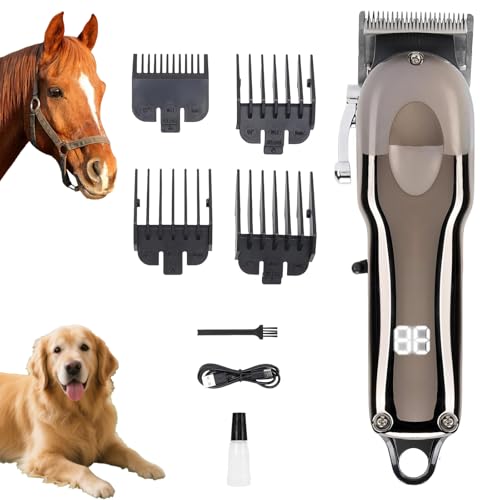 VINGVO Cordless Horse Clippers, Rechargeable Livestock Clippers with Low Noise,