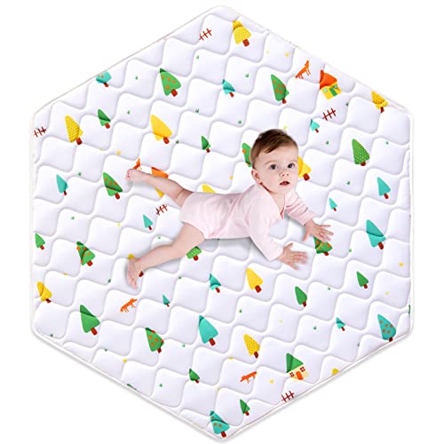 Image of Premium Foam Baby Hexagon Mat 52" X 45", Thick One-Piece Crawling Mat, Odorless BabyMat Floor Mat, Non-Slip Cushioned Baby Playmat for Infants,Babies,Toddlers. Machine Washable for Easy Care.