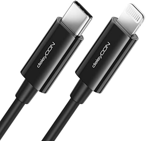deleyCON 2m USB-C do Lightning 8 Pin Kable do Ładowania do Transmisji Danych do Ultraszybkiego Ładowania Certyfikat MFi dla Apple iPhone 14 13 12 11 Pro Max Mini Power Delivery - Czarny