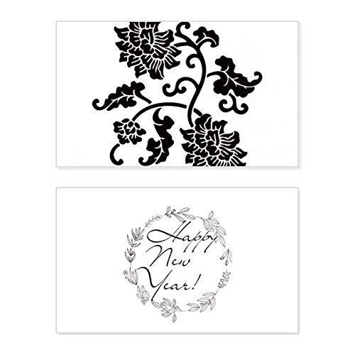 Tarjeta conmemorativa de Año Nuevo Silhouette en color negro con flores