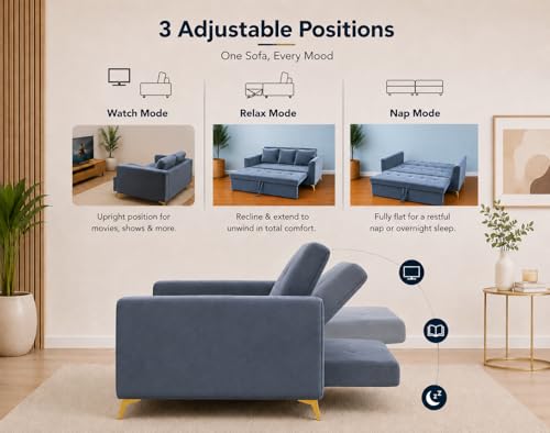 Image of Adorn India Premium Mystic - 3 Years Warranty - 3 Seater Sofa Cum Bed Velvet Suede Fabric - Grey