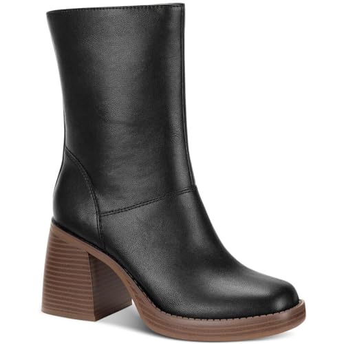 Sun + Stone Womens Aleenn Zipper Mid-Calf Boots Black 9 Medium (B,M)