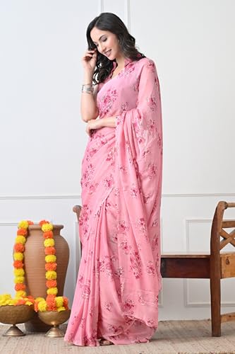 Image of MIRCHI FASHION Women Saree Chiffon Floral Printed | Breathable Lightweight Sari for Regular Home and Office Wear with Blouse Piece