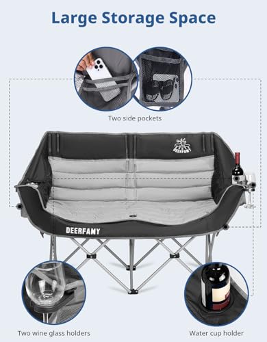 image for DEERFAMY Double Camping Chair Portable Folding Outdoor Loveseat with C