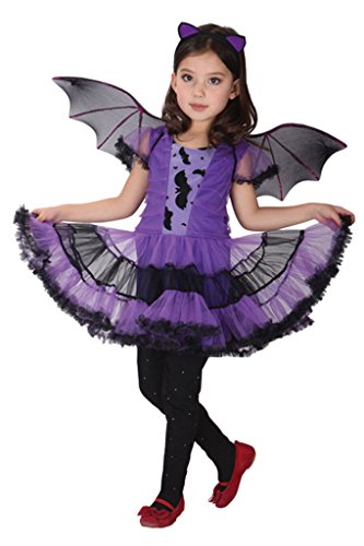 GIFT TOWER Costume Vampire Batman Enfant Fille Robe Tutu pour 3-12ans Déguisement Halloween Carnaval Toussaint Size3