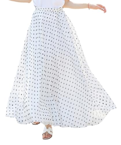 Wuitrie Polka Dot Maxi Skirt for Women 2025 Summer Casual Fashion Bohemian Big Hem Long Skirts