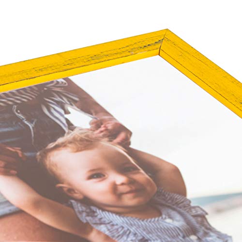 ArtToFrames Distressed Yellow Custom Wood Poster Frame #TOP12