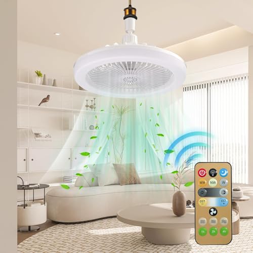 GDOKKNY Ceiling Fans with Lights and Remote Control Small Bladeless Ceiling Fans for Bedroom Low Profile Flush Mount Dimmable Ceiling Fan（30w）