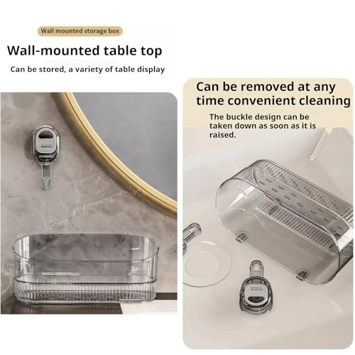 Étagère de Douche à Ventouse Transparente Boîte de Rangement