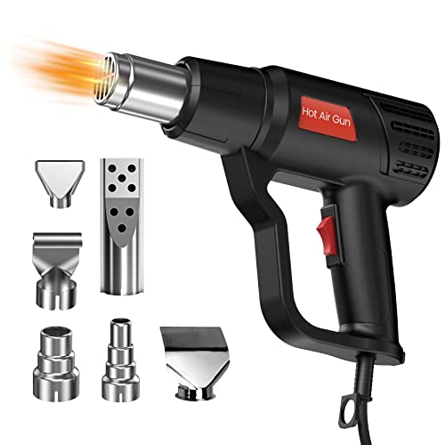 Heat Gun, Uaoaii 572℉~1112℉Hot Air Gun with 6 Nozzle Attachments for Crafts, Shrink Tubing, Resin & Decorating