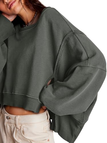 Zwurew Womens Casual Sweatshirt Long Sleeve Tops Crewneck Loose Fit Tee Pullover Crop Tshirt Side Slit Fall Fashion 2024 - Image 5