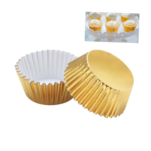 ULTECHNOVO 100 Piezas Unidades Moldes para Pasteles Dorados Moldes de Aluminio Gruesos para Cupcakes y Muffins Aptos para Fiestas y Celebraciones