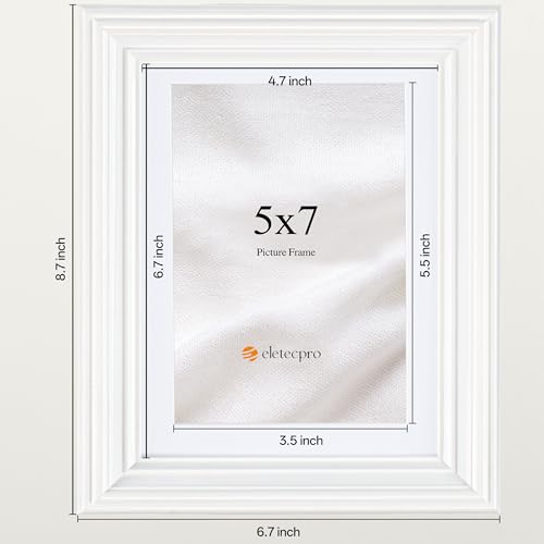 Image of eletecpro 5x7 White Picture Frames Set of 4, Vintage Photo Frames with Clear Acrylic Cover, Gallery Wall Art Display 4x6 Photo with Mat or 5x7 without Mat for Tabletop and Wall Mount, Home Decor