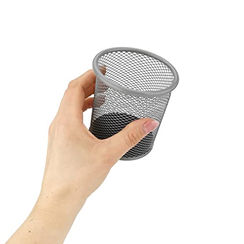 D.RECT KOMO Stiftehalter Schreibtisch-Organizer Metall-Mesh Rund | Stabile Stiftebox für Büro und Home Office | Höhe 98mm, Ø 91mm, Pastellgrau