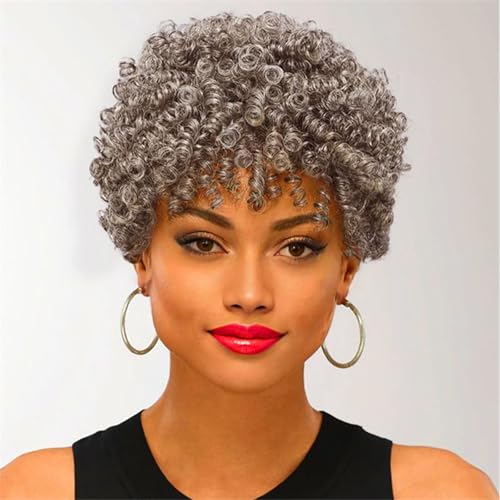 MIMAN 3 Pack 10" Short Curly Crochet Hair Silver Grey Black