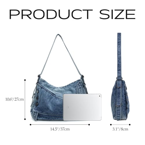 Bolso denim hombro para mujer con correa ajustable miniatura 3