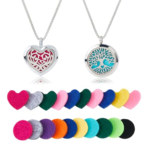 SUPERFINDINGS 2 Styles Colliers D'Huiles Essentielles Colliers Pendentifs de Parfum avec 20 Coussinets en Feutre Collier Médaillon Diffuseur Bijoux D'Huiles...