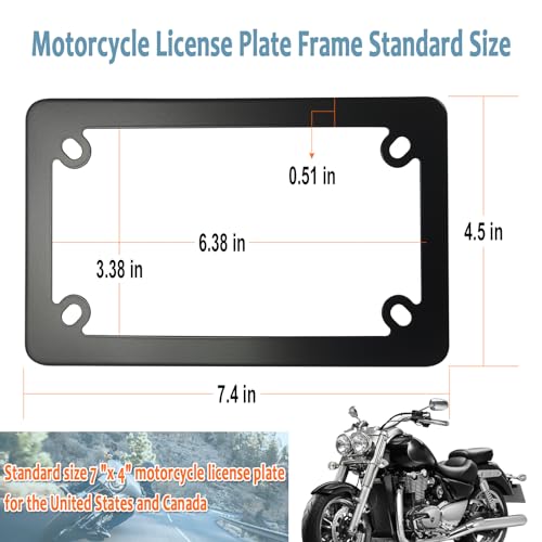 Image of BGGTMO Motorcycle License Plate Frame,Matte Black Stainless Steel Tag Holder for Bike Moto Moped Motorbike Scooter, Cool Metal Bracket with Screws Nuts Caps, 1 Pack
