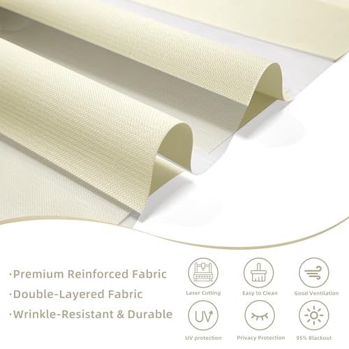 ChrisDowa Cordless Zebra Blinds for Windows, Dual Layer Free-Stop Light Filtering Window Roller Shades, Pull Down Privacy Zebra Shades for Home, Office, Bedroom, Door (39" W x 72" H, Beige) by ChrisDowa - Image 4