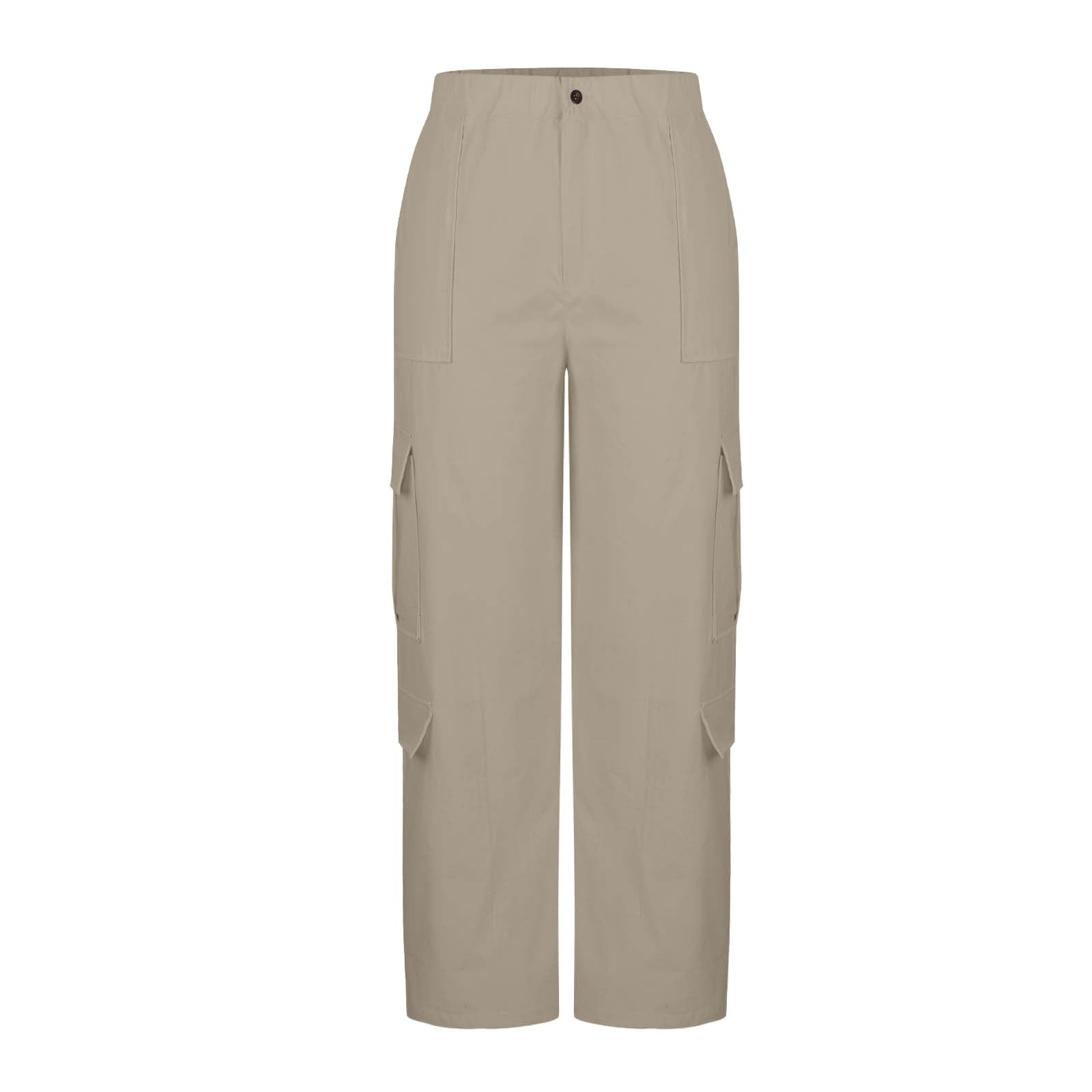 DGZTWLL - Pantalones cargo casuales de lino para mujer, cintura alta, holgados, pantalones de senderismo, estilo urbano, cómodos para el trabajo diario y atuendos casuales