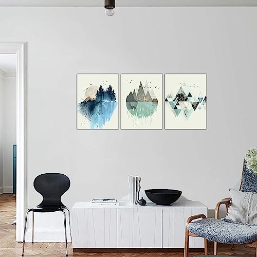 現代ポスター装飾アートパネル北欧シンプルな緑の山の絵画壁掛けソファリビングルーム背景ホームウォールアート装飾完成木枠 (30X40cmX3pcs, 北欧の風景) [2]
