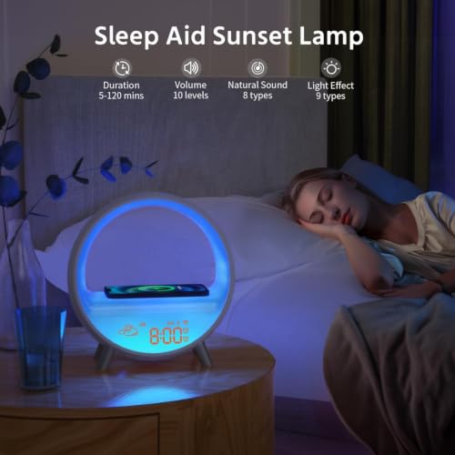 Image of MOMILLA Smart Sunrise Alarm Clock with Wireless Charger,Bluetooth Speaker | Bluetooth Speaker App Control,Wake-Up Light,White Noise Machine, Charging Station Compatible with Airpods /iPhone Bedrooms