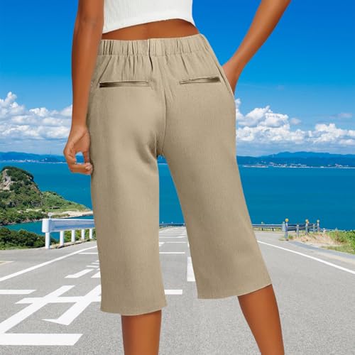 Pedal Pushers for Women, Lightweight Linen Capris for Women, Womens Shorts for Seniors Comfortable Breathable4
