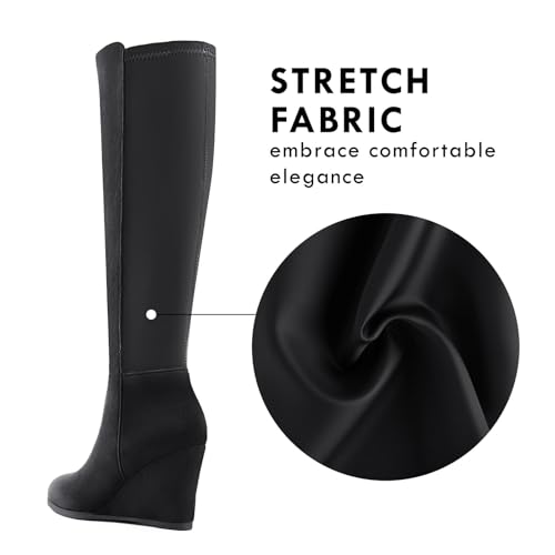 Women's Knee High Boots Wedge Heel Fashion Round Toe Stretchy Boots For Women With Side Zipper3