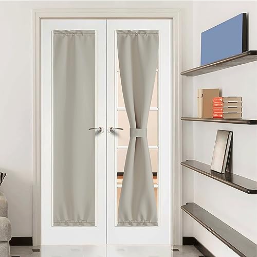 NICETOWN Natural French Door Curtains for Windows, Privacy Thermal Insualted Door Curtains Rod Pocket for Front Sidelight, Living Room, Kitchen, 1 Pan