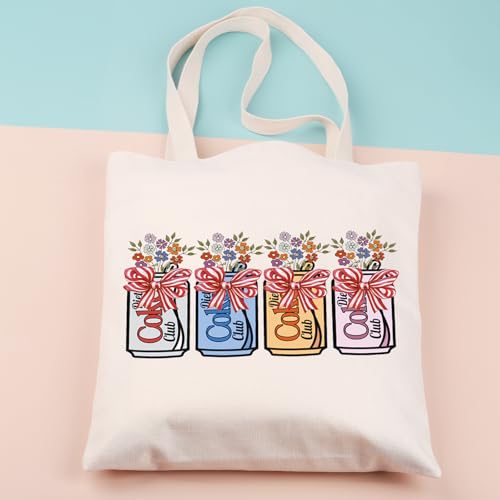 Image of JNIAP Drinks Pink Bow Coquette Tote Bag Drinks Wild Flowers Grocery Bag Soda Drinks Lover Gift (Co)